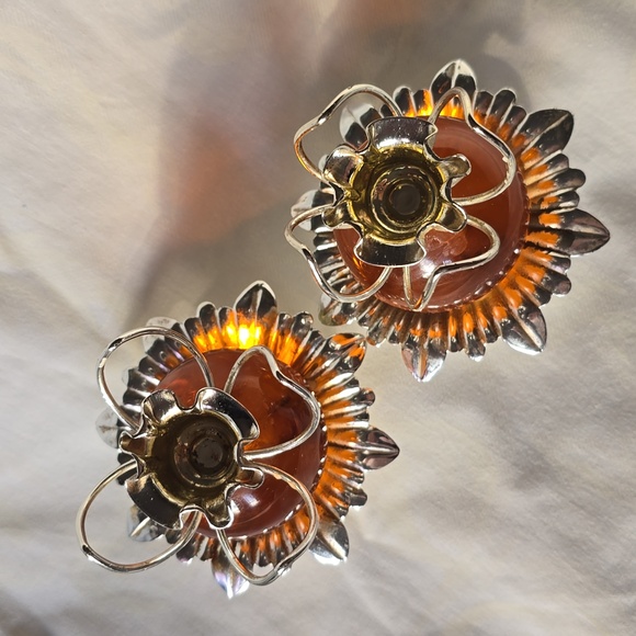 Vintage mid-century atomic orange lucite candle holders 60s 70s - Picture 4 of 7